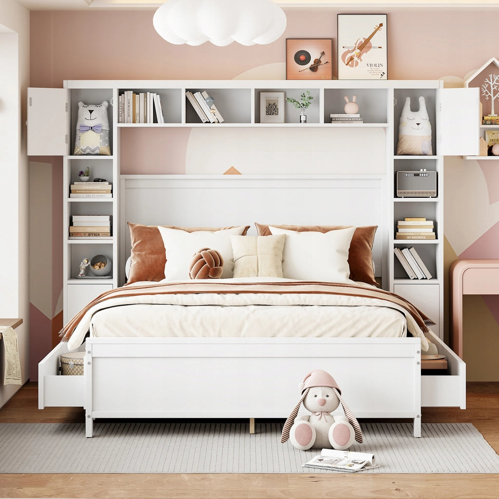 Letto 140x200 - Xylo - Bianco con cassetti e armadio