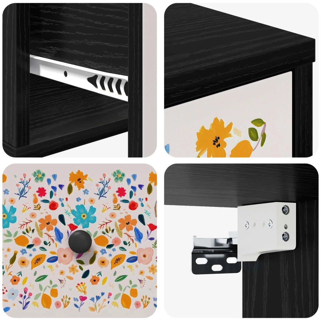 Mobiletto da comodino a parete MAINZ 2 pz Rovere Nero 8007492