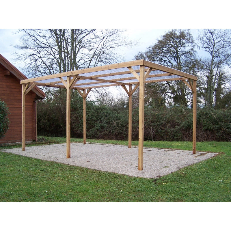 Pergola da giardino in legno termo-trattato 302x500 cm – carport tettoia auto con tetto PVC trasparente – pali 70x80 mm – TH3051S2 Foresta