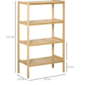 Scaffale in bambù naturale a 4 ripiani 62 x 33 x 112 cm