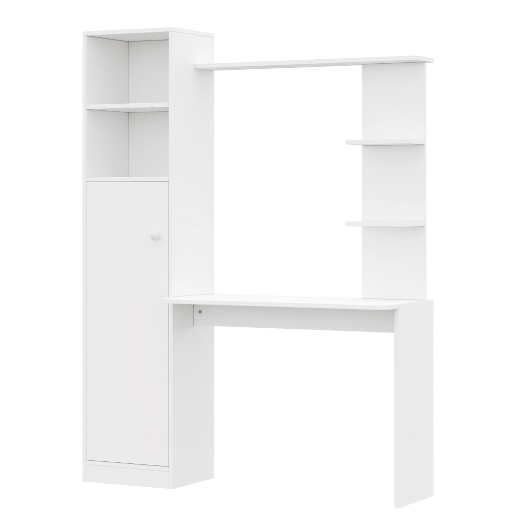 Scrivania 123.5x45x168.5 cm con armadietto e scaffali in MDF bianco