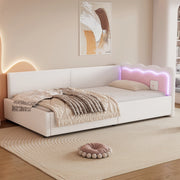 Letto matrimoniale con luce LED integrata velluto bianco 90x200 cm