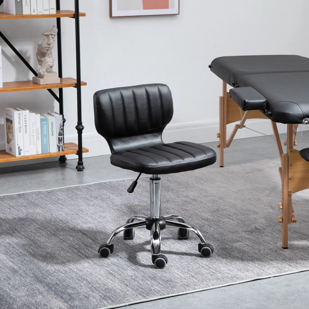 Sgabello Girevole con Ruote ¨C Minimal ¨C Nero, Rivestimento Sintetico, Altezza Regolabile 47-62 cm