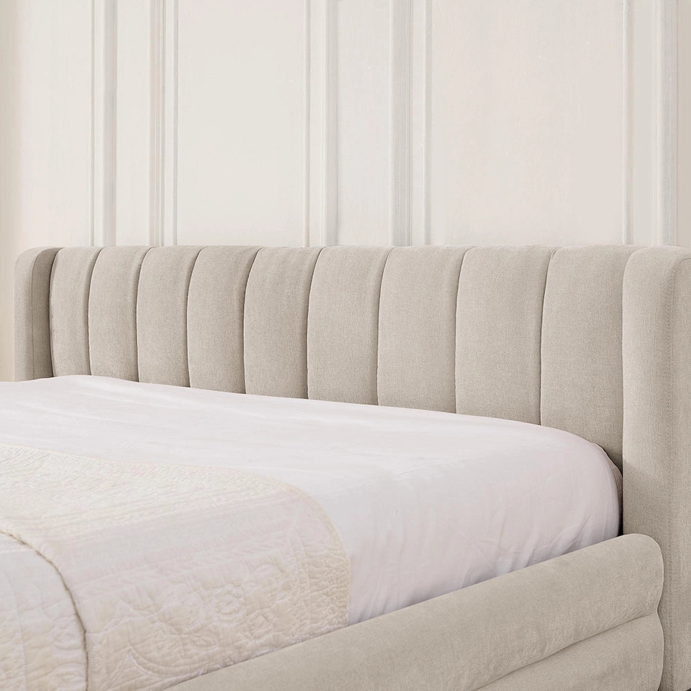 Letto matrimoniale con vani laterali - Xylo - 160x200 cm - Beige - USB, tessuto morbido