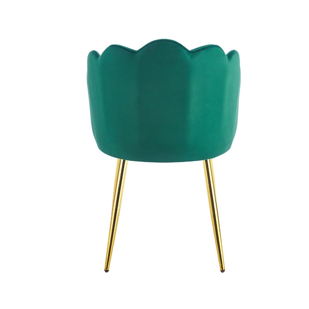 Poltroncina Elegante in Velluto con Schienale a Conchiglia, Cuscino e Gambe in Acciaio, Sedia Imbottita elegante VerdeSottobosco