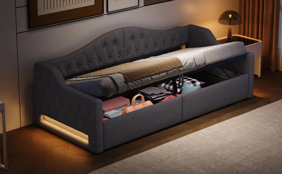 Letto giorno 90x200 LED stivaggio grigio