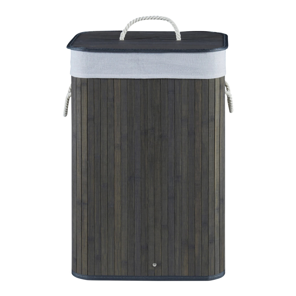 Cesto Portabiancheria Salla con Coperchio e Sacco Rimovibile 72 L Bambù - Blu scuro / Grigio [en.casa]