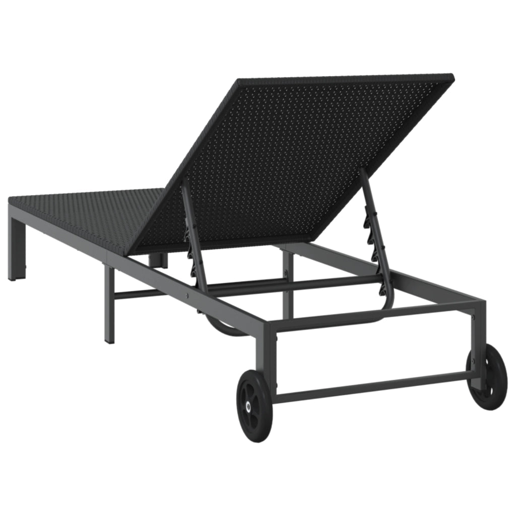 Lettino con Ruote in Polyrattan Nero