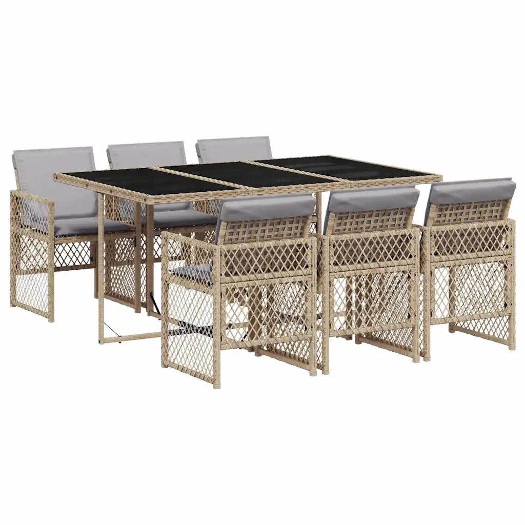 Set da Pranzo da Giardino 7 pz con Cuscini Beige in Polyrattan 3210732