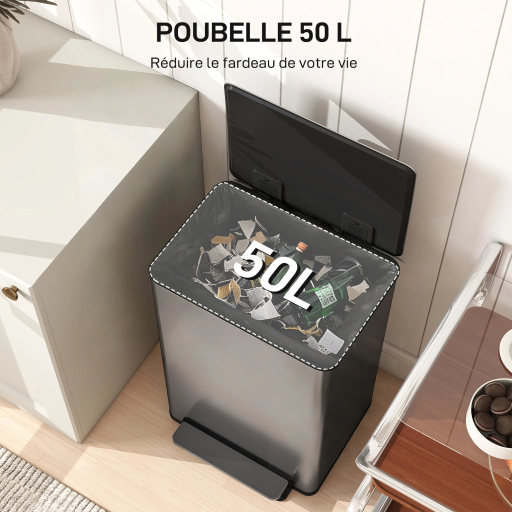 Cestino per rifiuti da cucina 50L ¨C Zephmum ¨C Argento 41.7x36.6x62cm