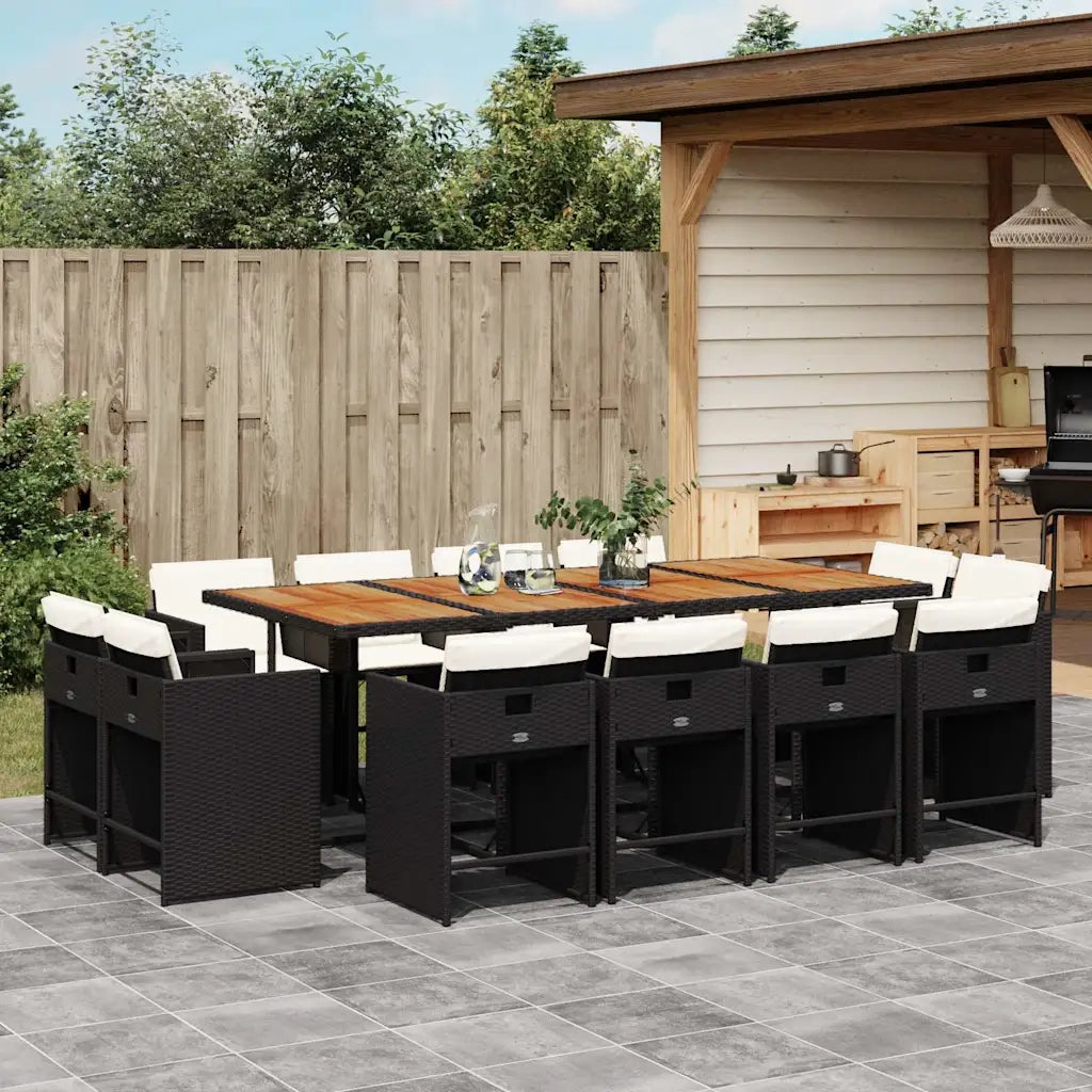 vidaXL Set da Pranzo da Giardino 13pz con Cuscini Nero in Polyrattan