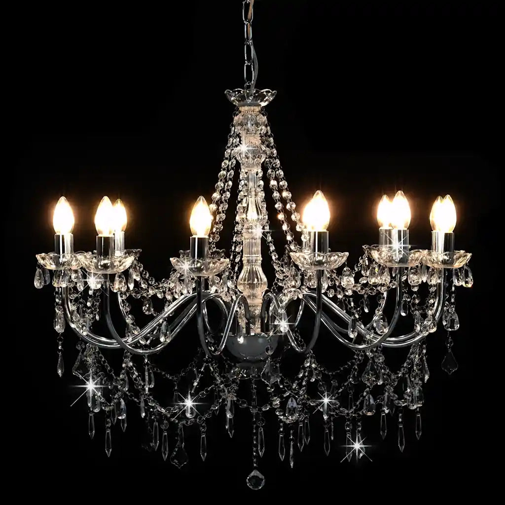 Lampadario con Perline Argento 12 Lampadine E14 CFW2656458