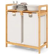 Cesto portabiancheria indipendente 64 x 33 x 73 cm con 2 sacchi estraibili moderno ripiano portaoggetti in bambù bianco 20_0012974