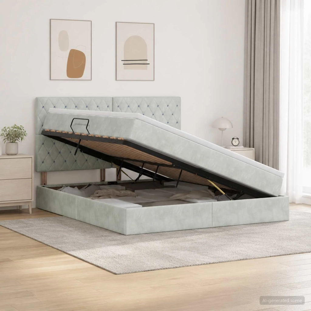 Letto con contenitore LED e materasso Grigio Chiaro 3460086