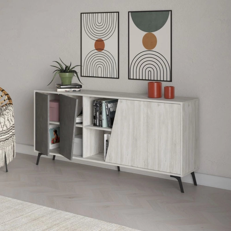 Madia Fiona 180 cm. con 2 ante bianco vintage e due ante retro grey
