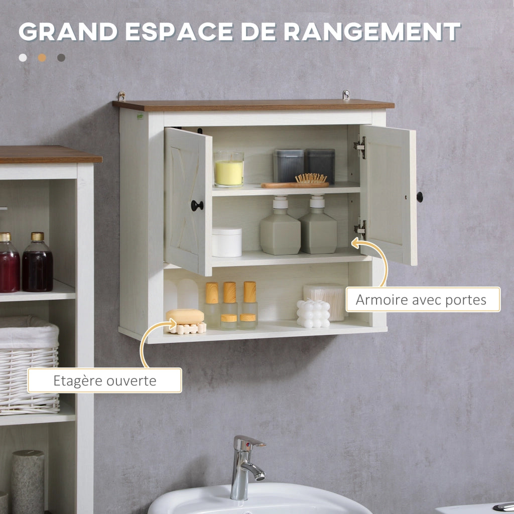 Armadietto da bagno sospeso con ante e ripiano ¨C zephmum ¨C bianco 60x19.5x52.5 cm