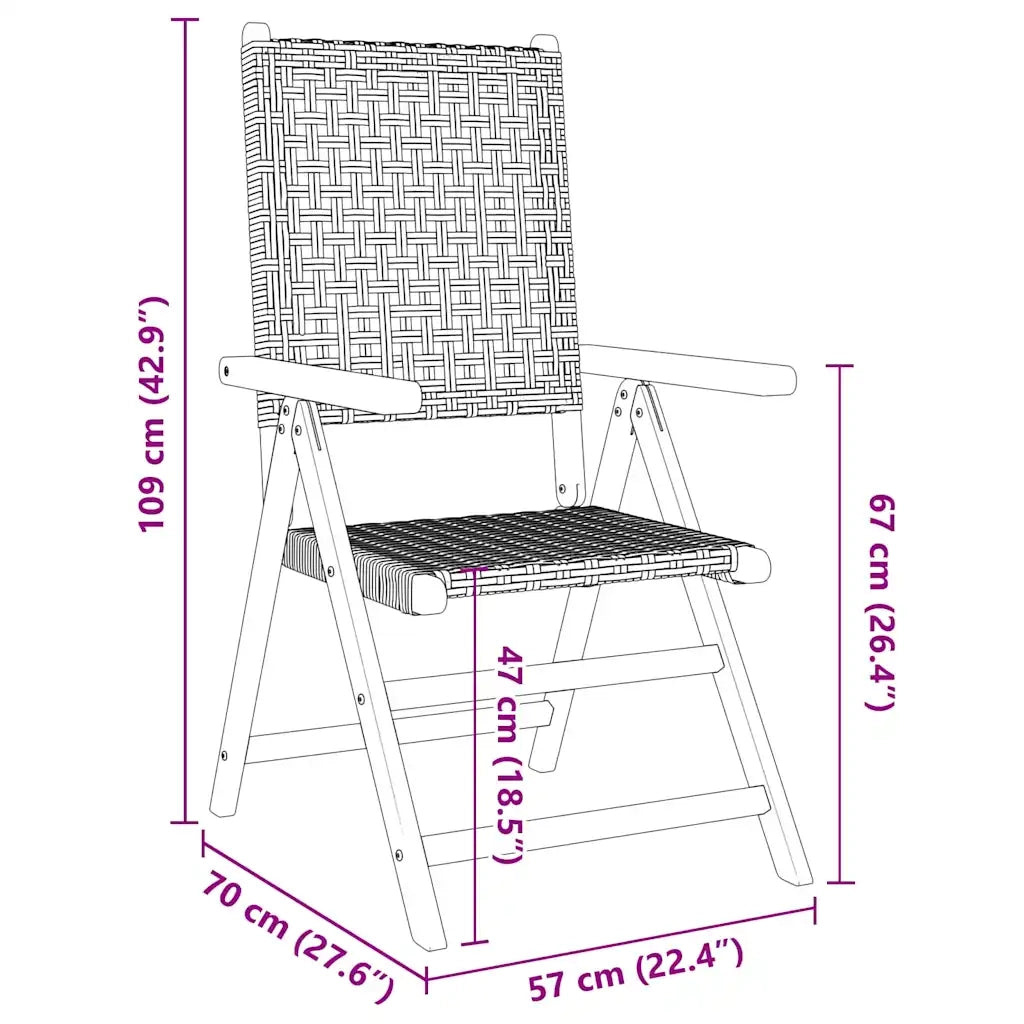 Sedie Giardino Reclinabili 6pz Grigie Polyrattan Legno Massello 3214524