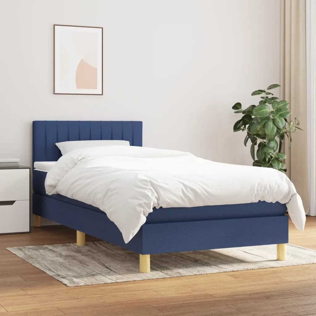 Giroletto a Molle con Materasso-Struttura Letto Blu 90x190 cm in Tessuto 313637
