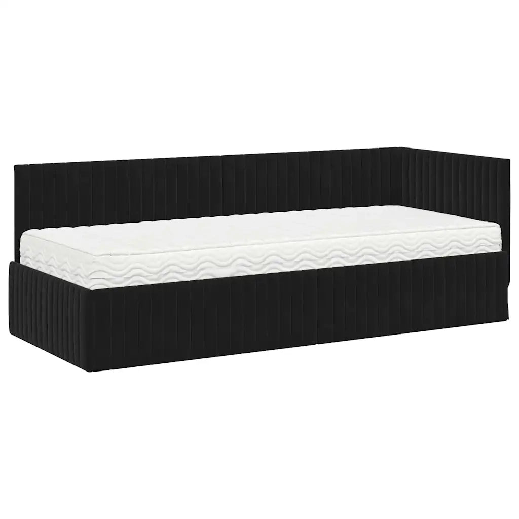 Letto singolo | Letto per adulti | Struttura Letto Angolare con Materasso 2 pcs Nero Velluto