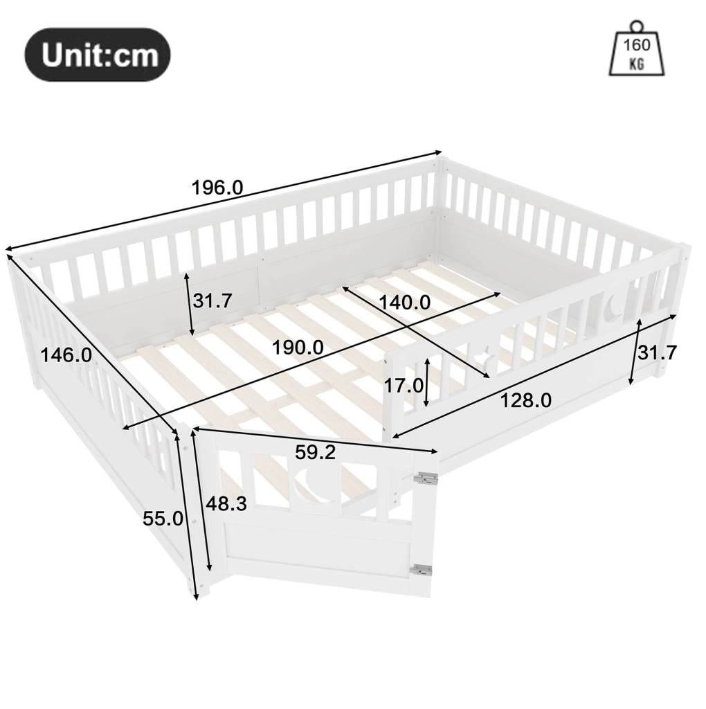 Letto per bambini 140x190 cm con sponde di sicurezza e decoro luna e stelle