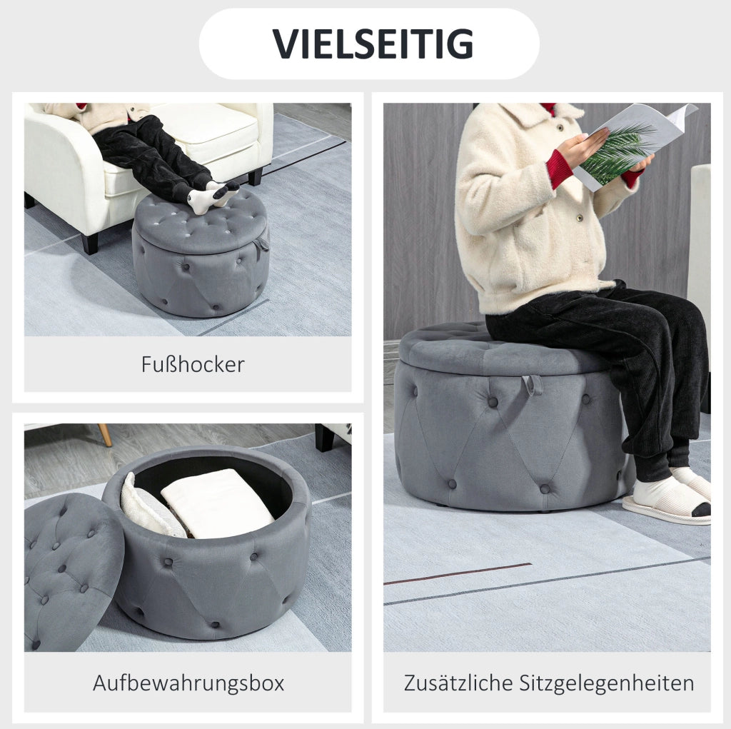 Pouf contenitore rotondo in poliestere grigio Ø60 x 40 cm