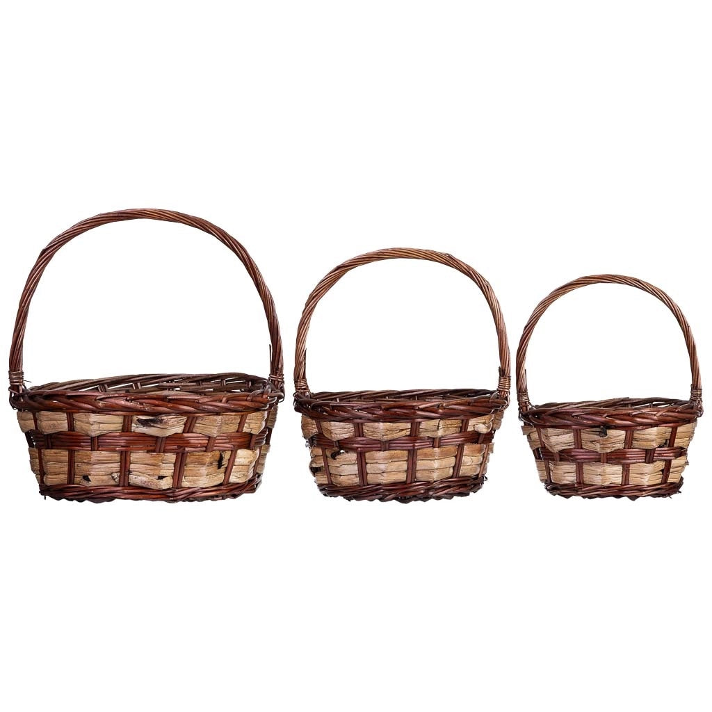 Set 3 cesti in vimini marrone 34x34x15h/37hh - 28x28x14h/32hh - 23x23x12h/28hh