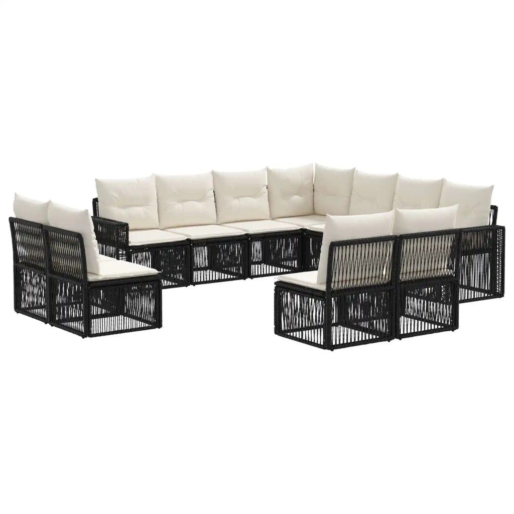 Set Divano da Giardino 11 pcs Nero e Bianco Crema polyrattan 3435157