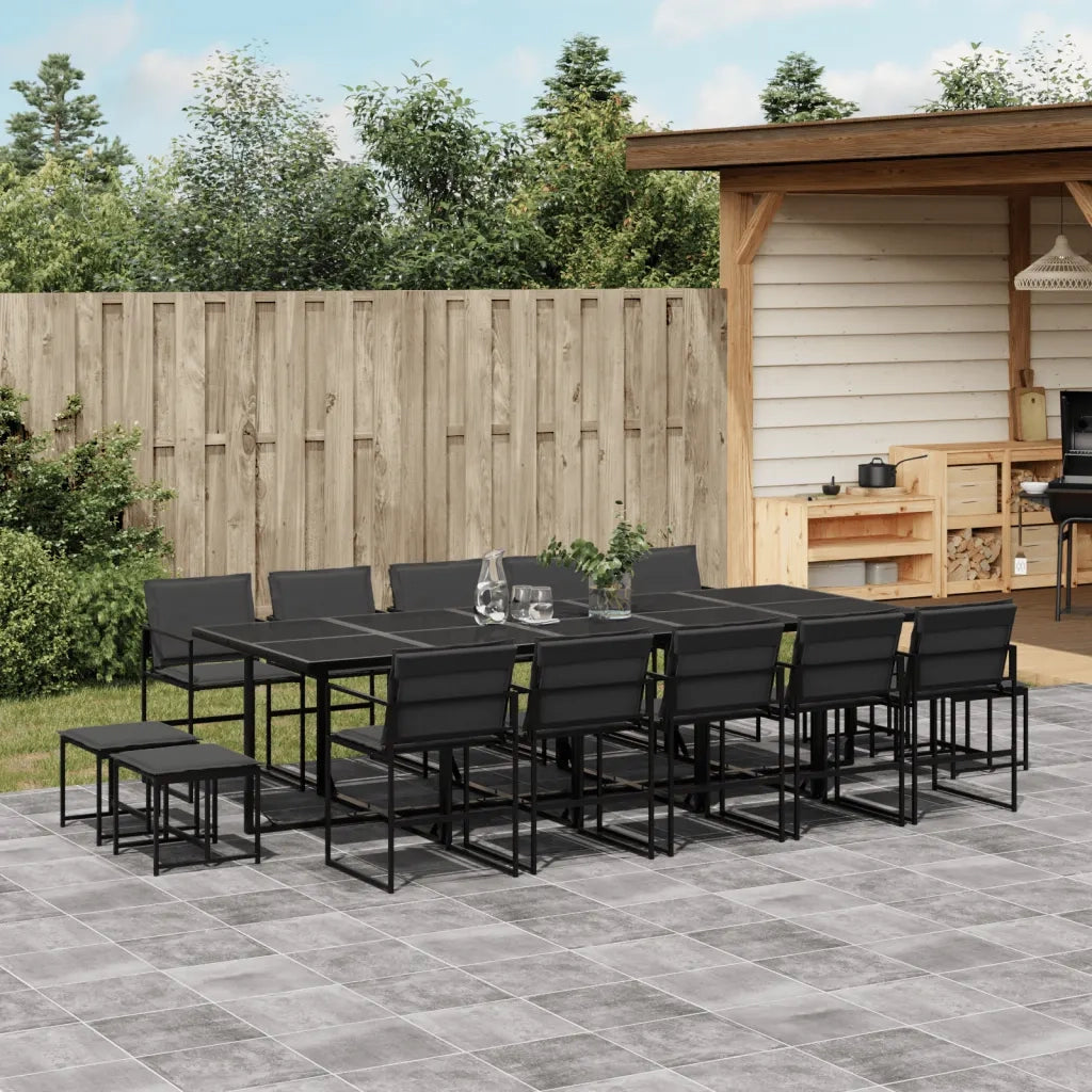 vidaXL Set da Pranzo da Giardino 15 pz con Cuscini Nero in Textilene