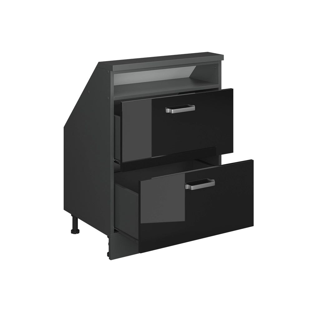Mobile cucina sottotetto R-Line Nero lucido/Antracite 60 cm con 2 cassetti Vicco