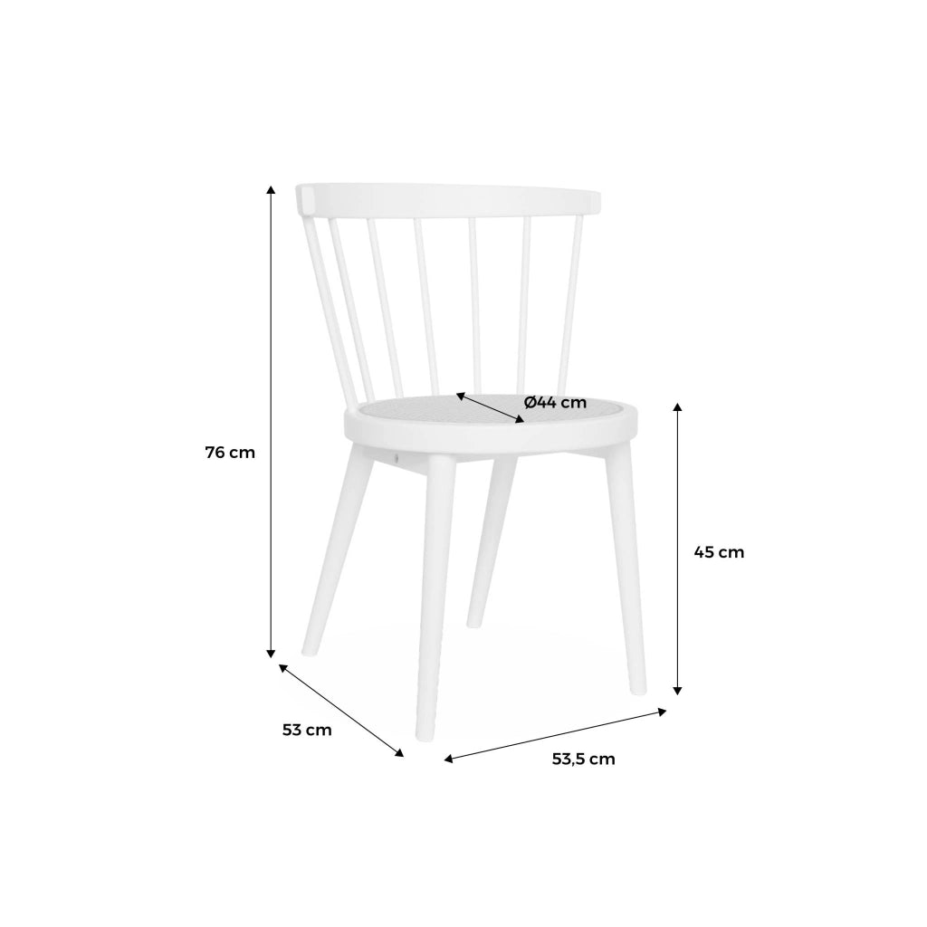 Set di 2 sedie in legno e rattan intrecciato, stile vimini, bianco