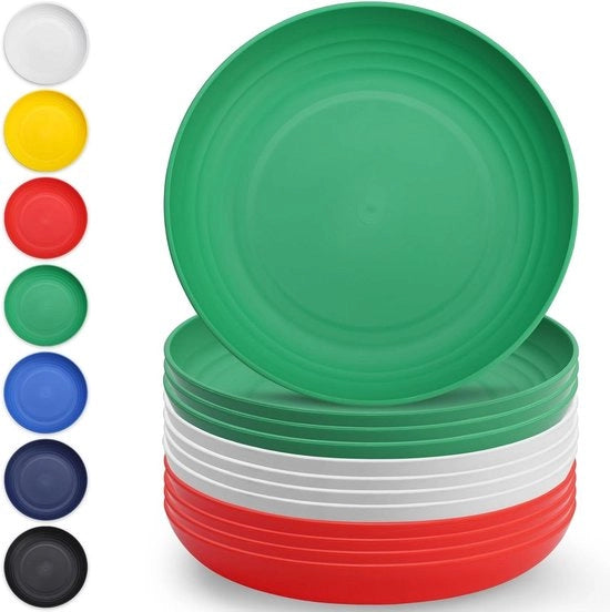 Set di piatti in plastica da 12 pezzi 23cm riciclabile - servizio da tavola - piatti per insalata - piatti per pasta - portate - colore IT bamboo