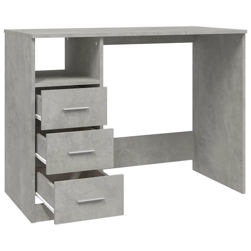 Scrivania | Tavolo da Ufficio Cassetti Grigio Cemento 102x50x76cm Legno Multistrato