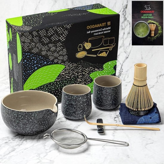 Kit di preparazione del tè giapponese a 7 pezzi, 2 tazze 7.2 oz, colore grigio carbone S1