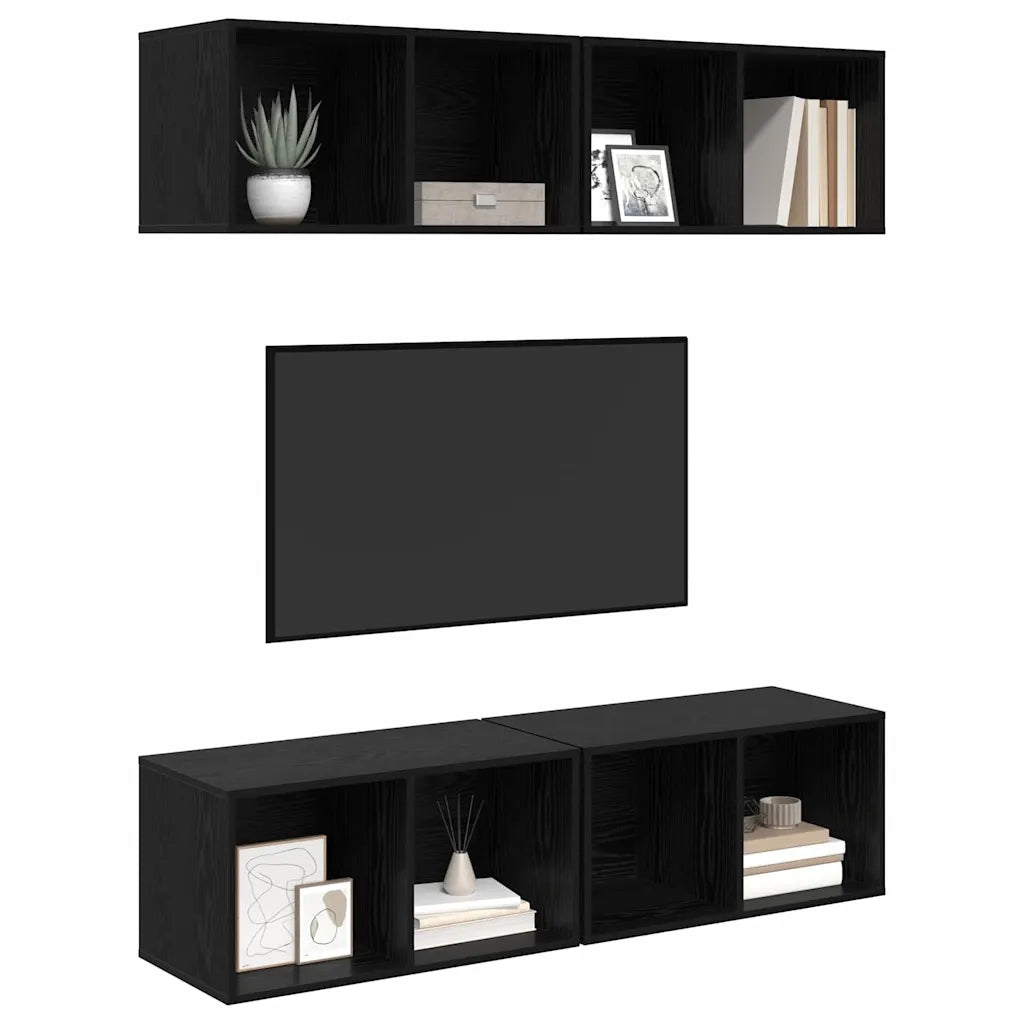 Set mobile TV 4 pz-Set di 4 Credenza per TV Rovere Nero 37 x 37 x 72 cm 248930