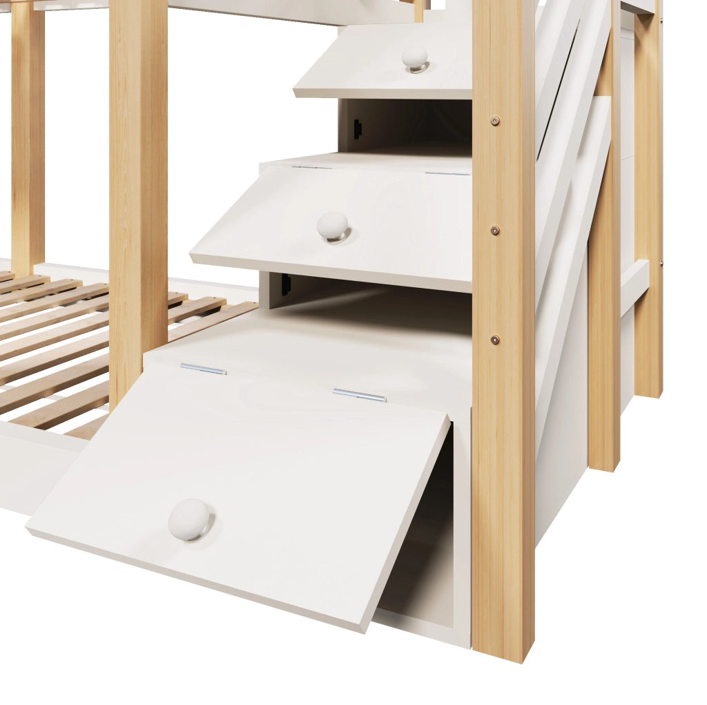 Letto a soppalco 90x200 cm con lavagna e scala contenitore in legno e MDF bianco