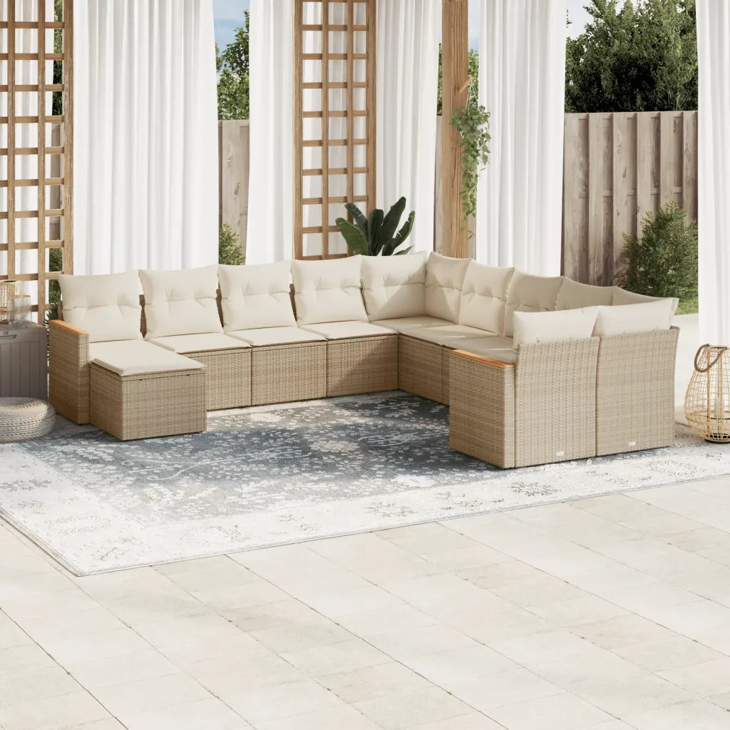 Set Divani da Giardino 11 pz con Cuscini Beige in Polyrattan 3258971
