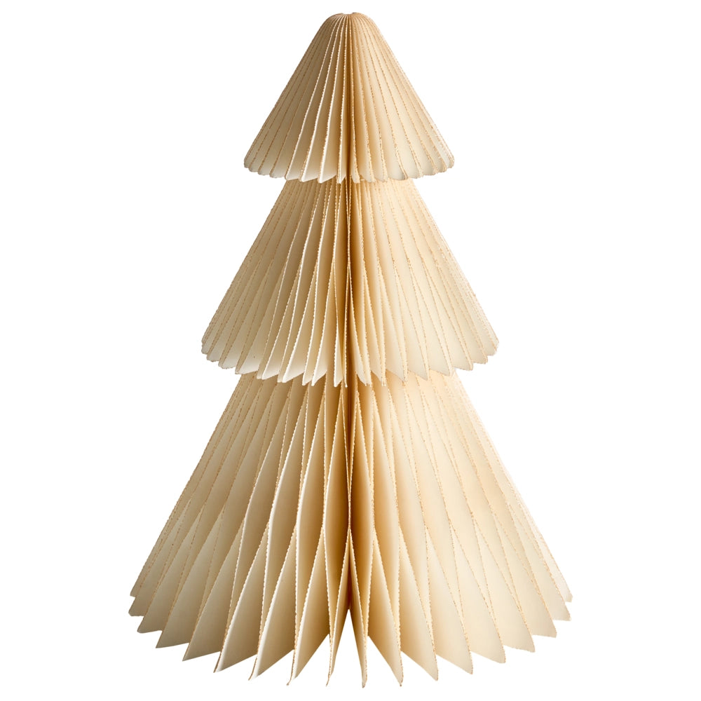 Set di 5 statuine di alberi di Natale beige e verdi in carta a nido d'ape con effetto 3D in stile origami e motivi festivi