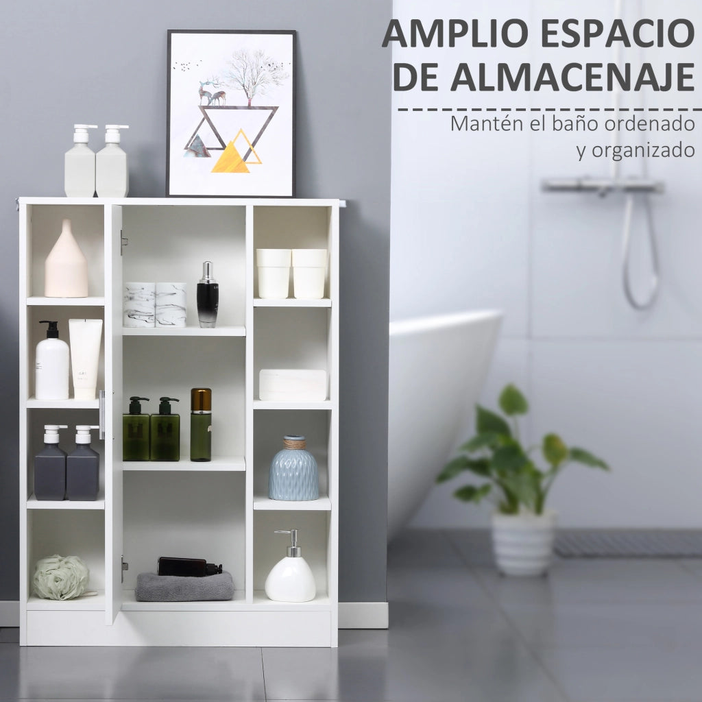 Armadietto da Bagno in Legno con 8 Ripiani e 1 Anta ¨C zephmum ¨C Bianco 71x22x100 cm