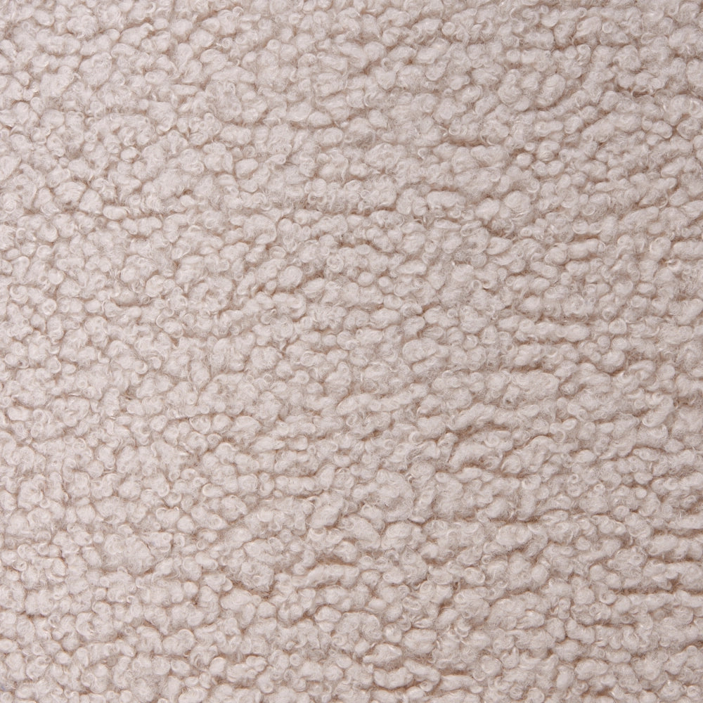 Poltrona da salotto in stile retrò, rivestita in bouclé con gambe beige chiaro per soggiorno