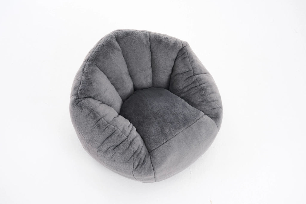Pouf sacco in morbido peluche grigio, ergonomico e confortevole, per gioco, lettura e relax