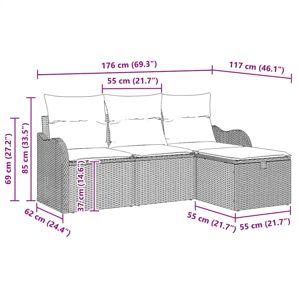 Set Divano da Giardino 4 pz-Sofa da Giardino-Divanetto da esterno Grigio chiaro polyrattan 392019