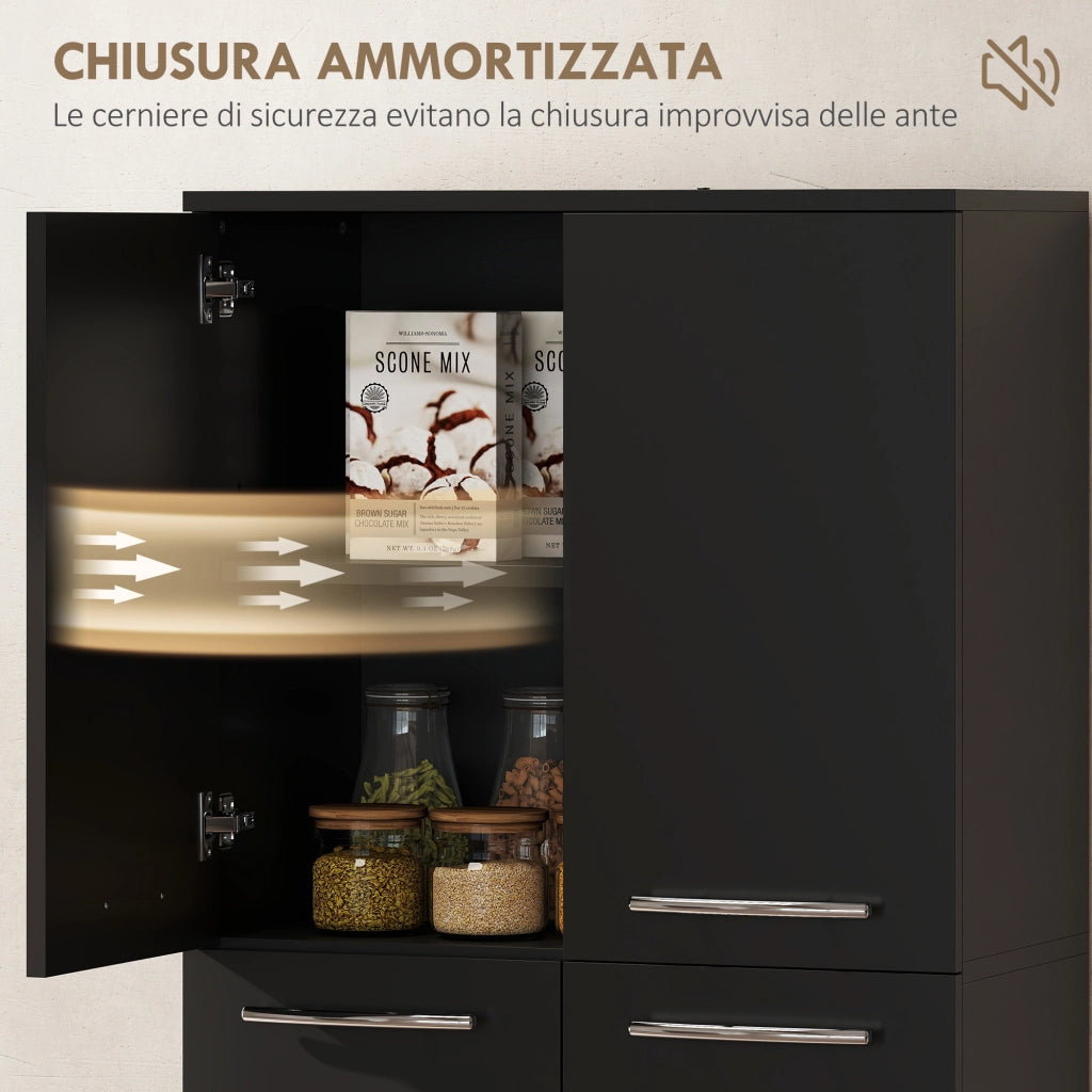 Mobile Contenitore Minimal con 2 Armadietti e Mensole Regolabili, in Legno Nero, 59x31x155 cm