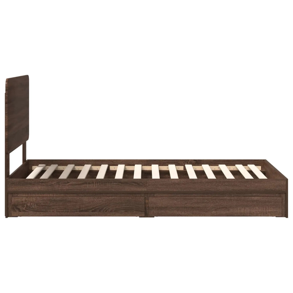 Letto con Contenitore con testiera Rovere Marrone 75 x 190 cm