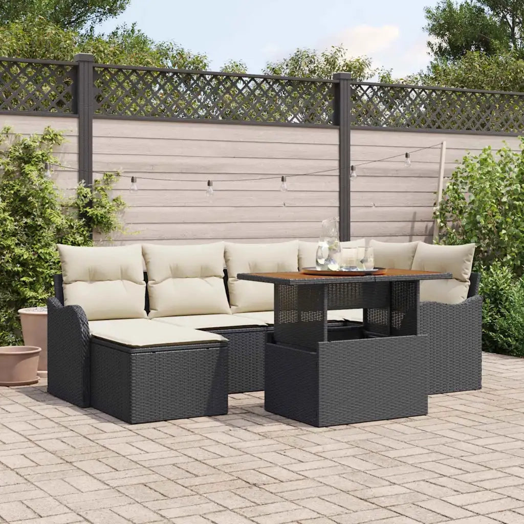 Set Divano da Giardino con archiviazione 7 pcs Nero Poly Rattan