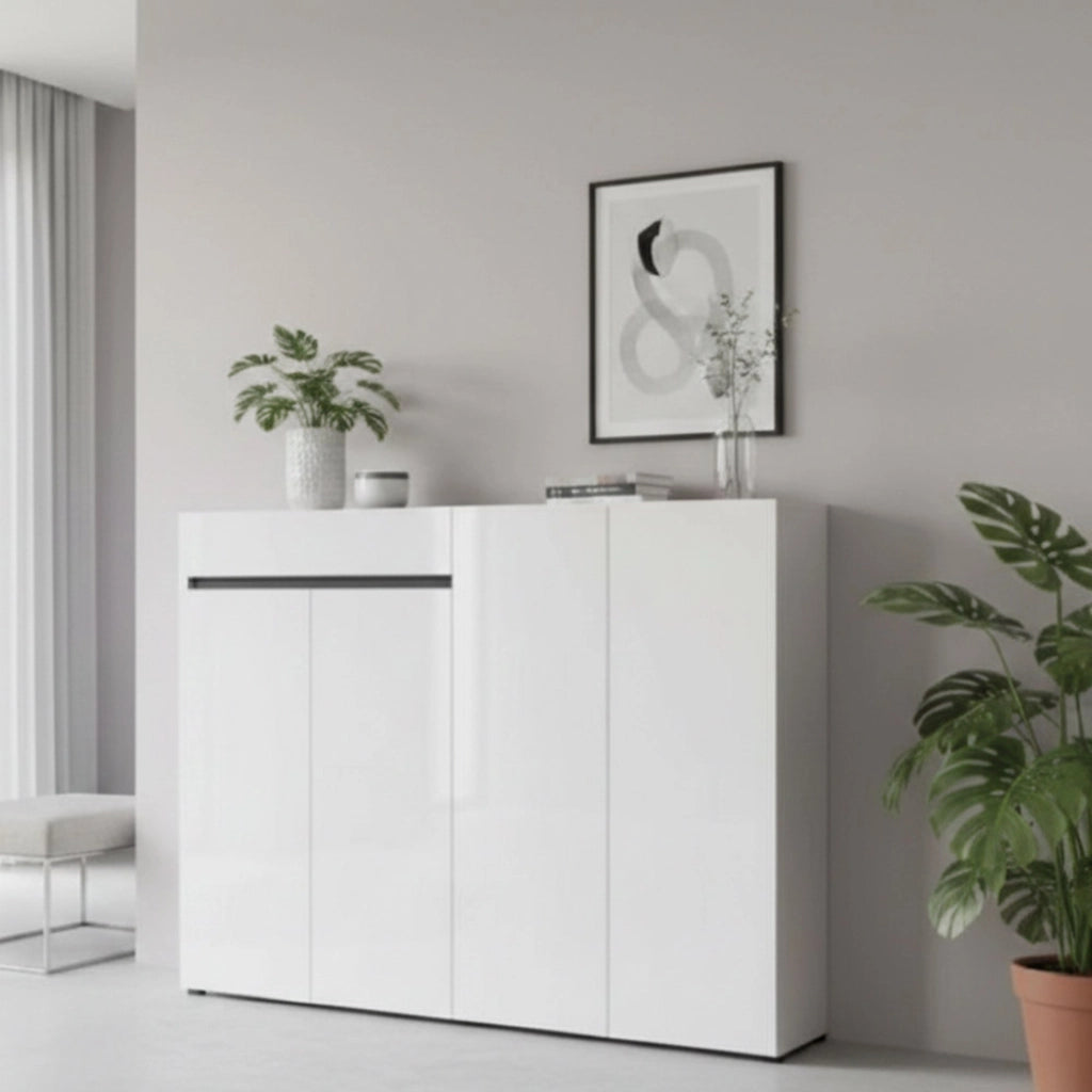 Mobile Portascarpe Speranza, Scarpiera 10 Ripiani Made in Italy, 160x34x115h cm Bianco Lucido