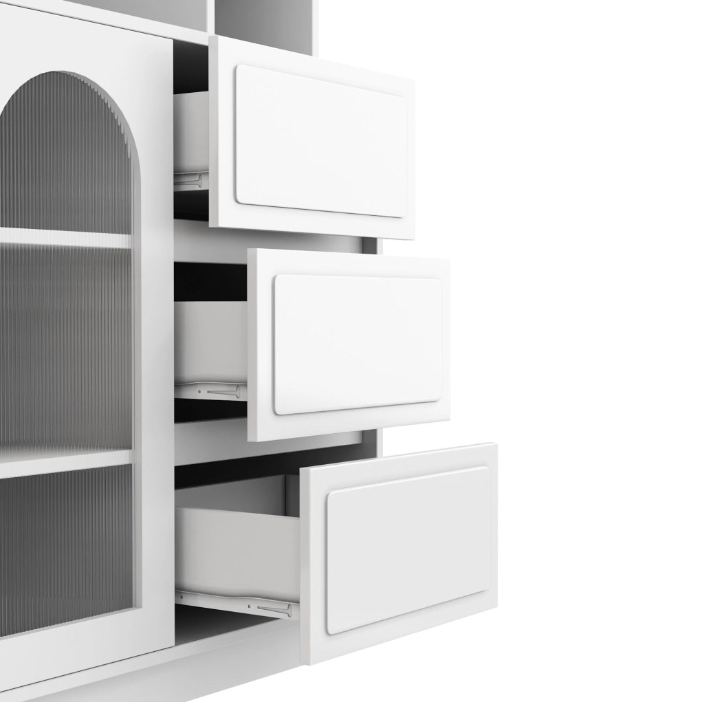 Credenza alta da cucina 106x30x175 cm in MDF bianco con LED e vani