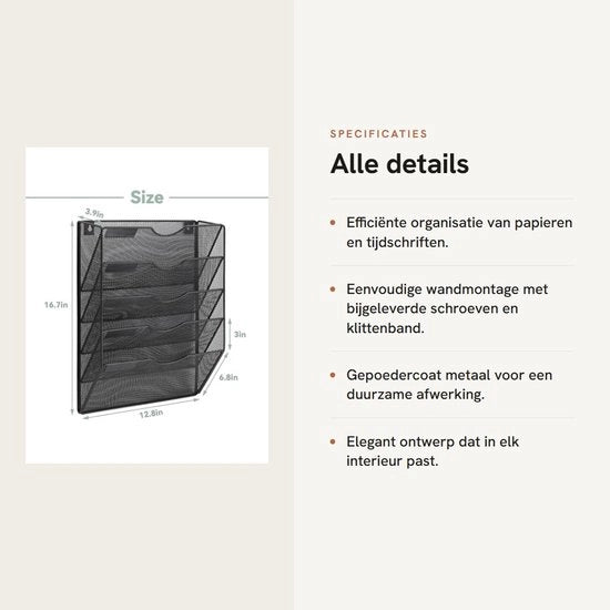 Sostegno per parete da appendere - Documenti da A4 - Supporto per riviste - Organizzatore per posta - Raccoglitore per magazzino - Disegno elegante a rete