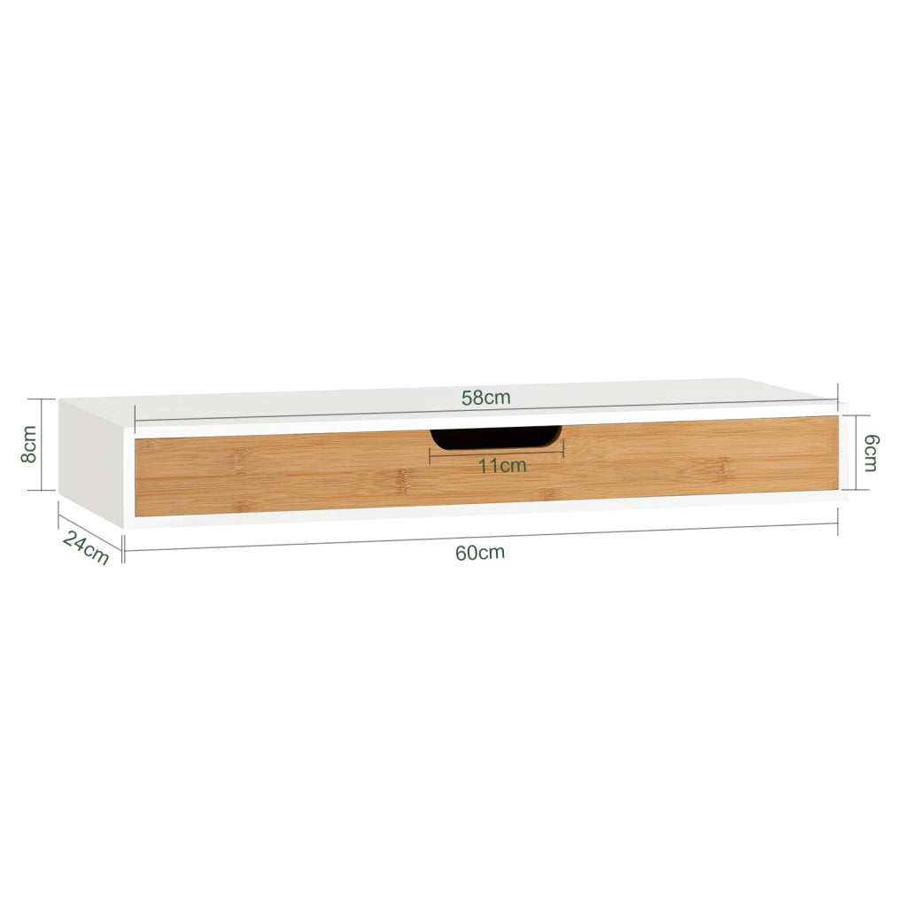Mensola Da Muro Libreria Mensola Con Cassetto Bianco 60 x 24 x 8 cm FRG93-WN