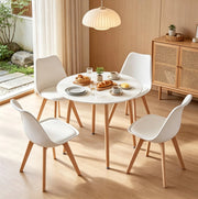 Set tavolo da pranzo rotondo bianco e legno con 4 sedie