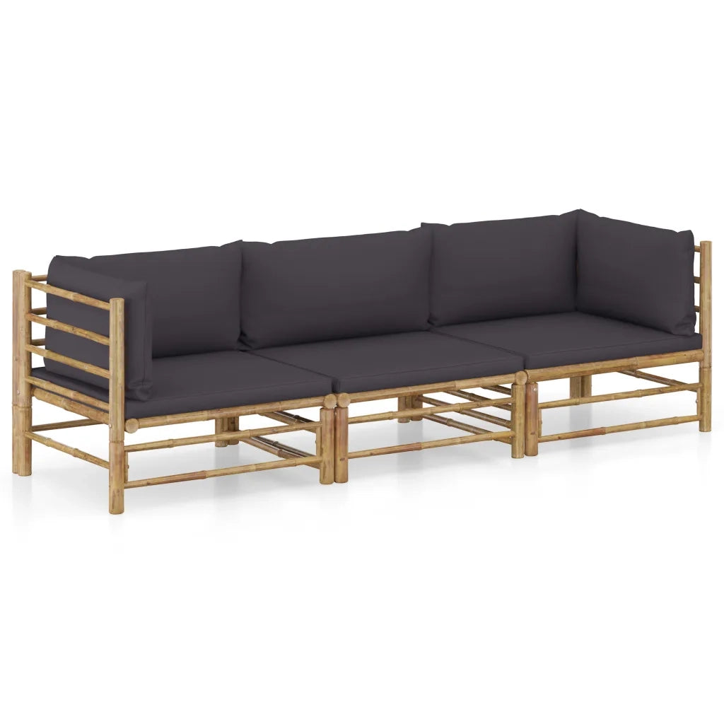 Set Divani da Giardino 3 pz con Cuscini Grigio Scuro in BambÃ¹ cod mxl 44415